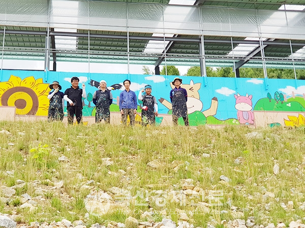 평창영월정선축협 관계자들이‘예쁜 농장, 벽화그리기’축산환경개선 활동을 펼치고 있다.